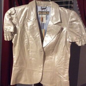 Rare! Alan B cream/silver pearl color leather coat
